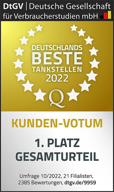 Download DtGV-Siegel "Deutschlands Beste Tankstelle 2022" Gesamturteil OIL! Tankstellen