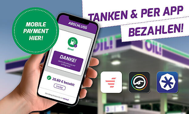 Mobile Payment bei OIL! Tankstellen (fillibri, PACE Drive, ryd pay)